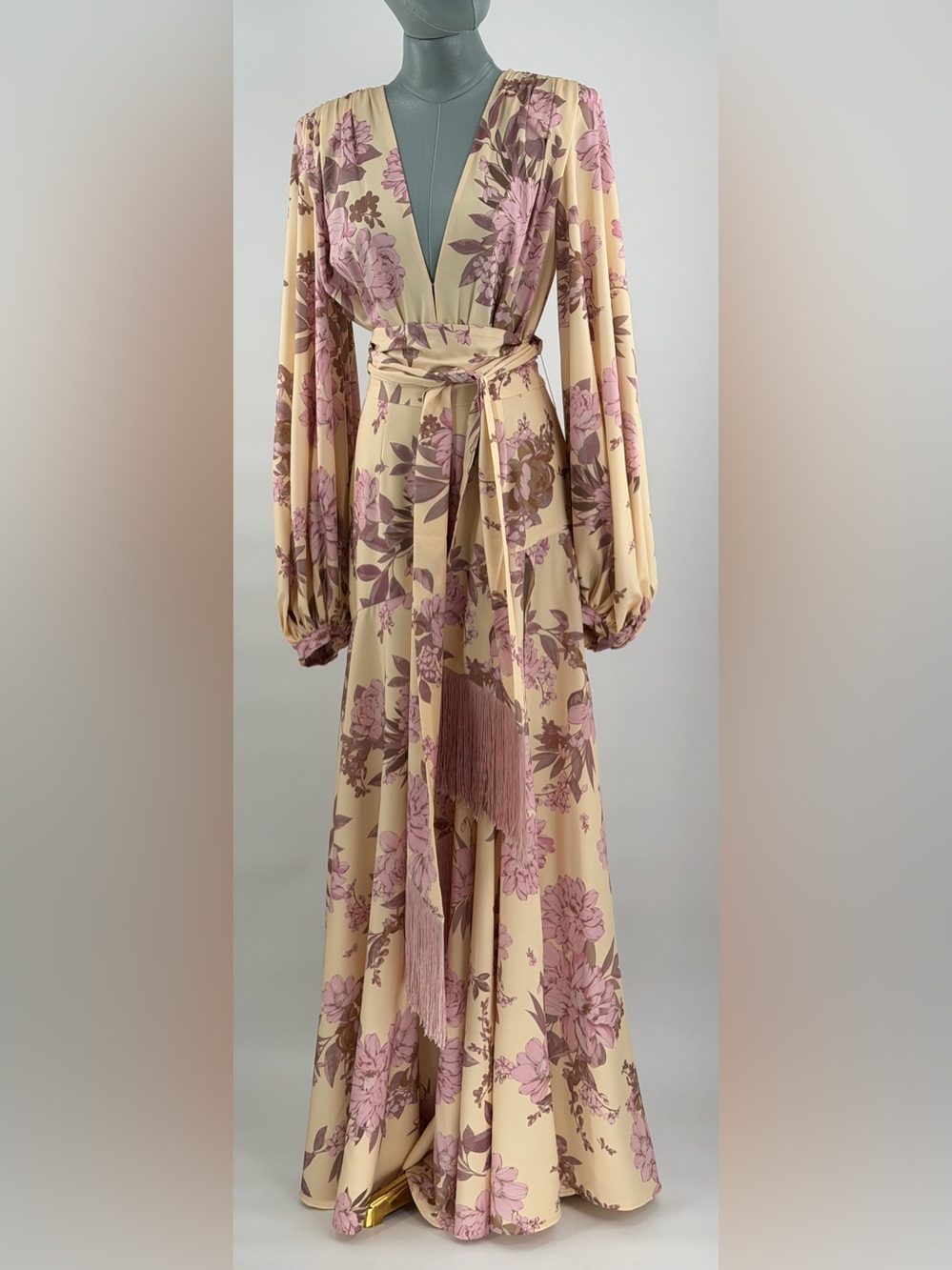 🆕 BRONX & BANCO 🧿 NWOT Magnolia Carmen Belted Fringe Gown, Blush - Sz XS US 2 - Picture 11 of 15